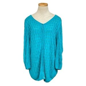 Sejour Cardigan Women's 1X Blue Long Sleeve Button Knit Sweater